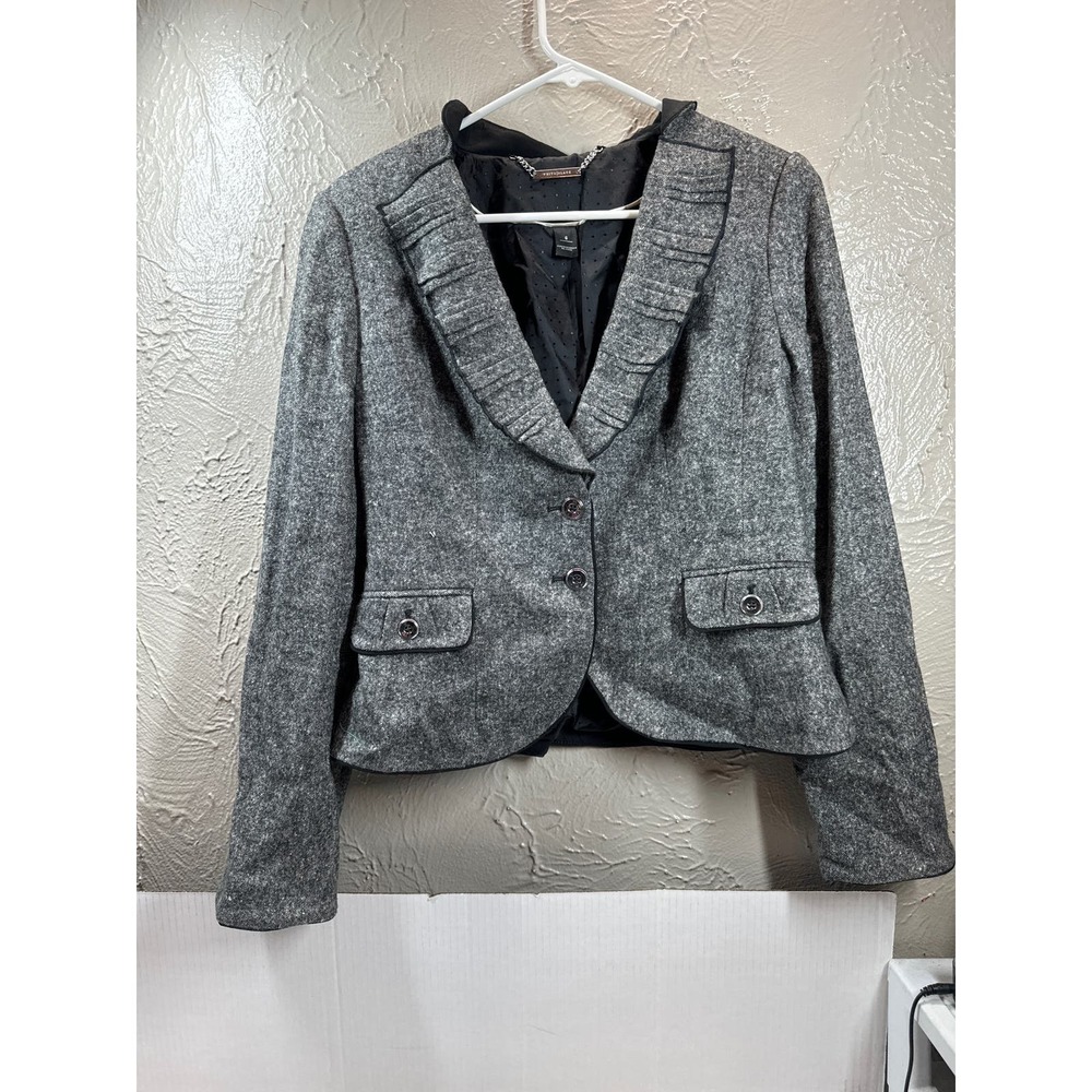 White House Black Market Womens Pleated Collar Lined‎ Formal Wool Blazer Size 6